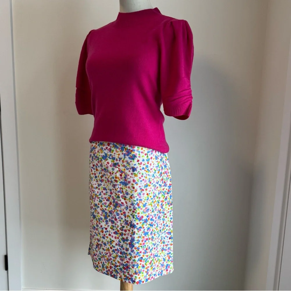 Leggiadro White Midi Skirt with Multicolor Floral Confetti Print - Picture 4 of 10